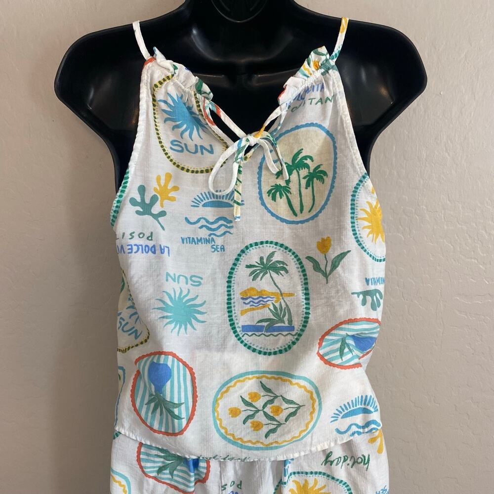 Monteau Tank Top Pull On Pants Set Womens Sz Small European Summer Beach - Picture 3 of 5